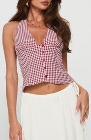 Princess Polly Isolda Gingham Button-Up Halter Top