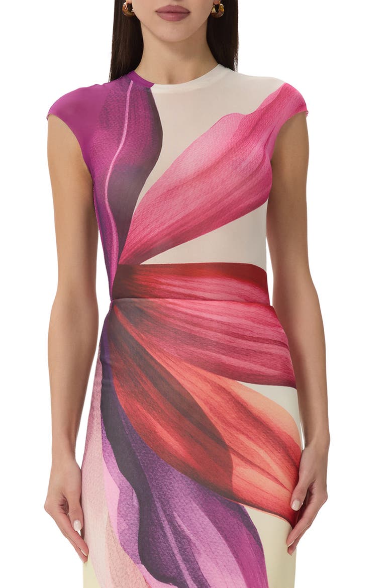 Nina Print Cap Sleeve Mesh Top, Main, color, LEMON LOTUS