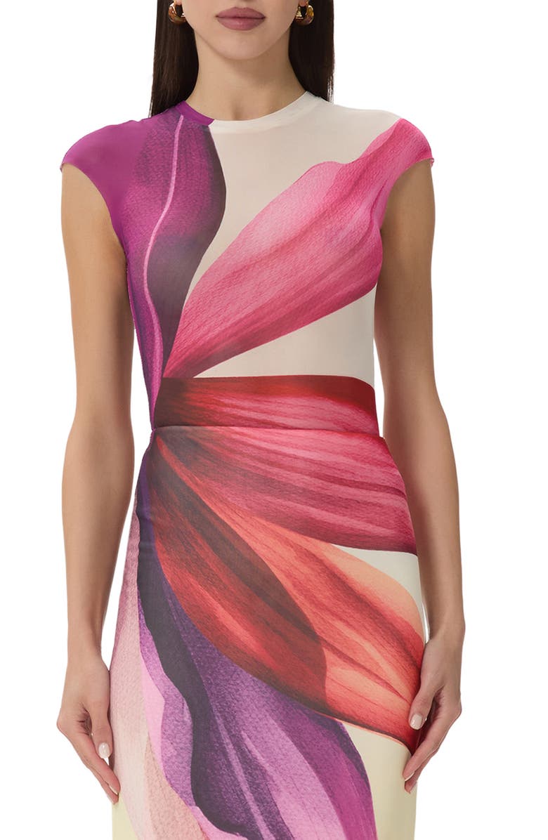 AFRM Nina Print Cap Sleeve Mesh Top, Main, color, Lemon Lotus