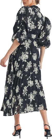 Floral Print Pleated Midi Dress