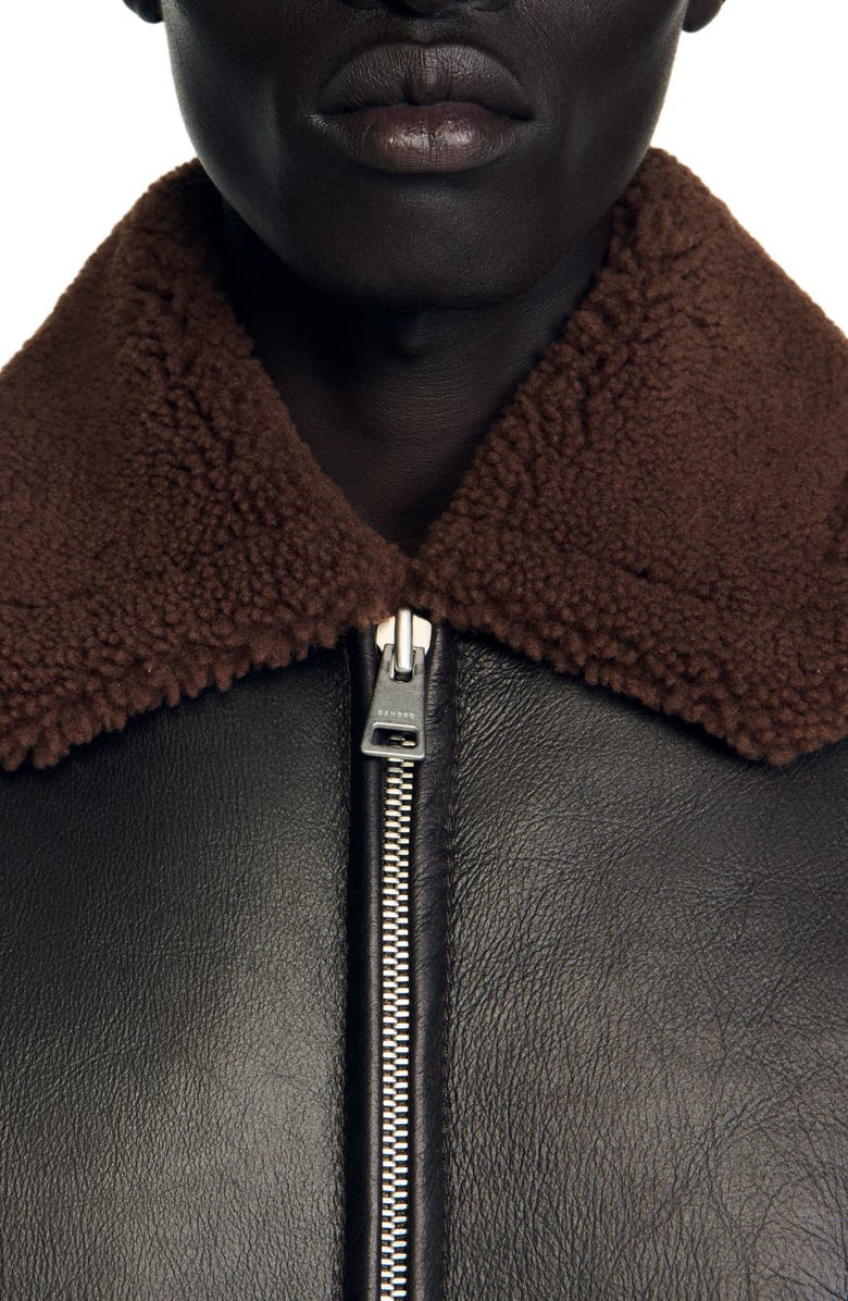 SANDRO Reversed leather jacket, Alternate, color, Chocolate