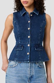 French Connection Delancey Button Front Peplum Top
