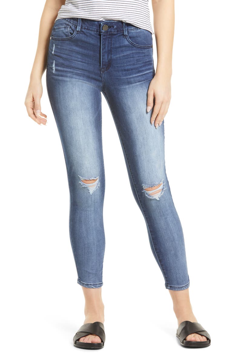 Ripped High Waist Ankle Skinny Jeans (Nordstrom Exclusive), Main, color, MBV-MID BLUE VINTAGE