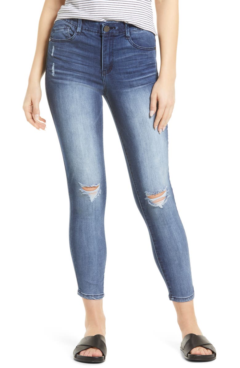 Wit & Wisdom Ripped High Waist Ankle Skinny Jeans, Main, color, 