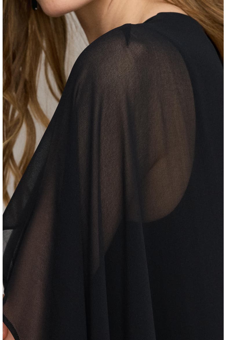 Drape Sleeve Cape Gown, Alternate, color, BLACK