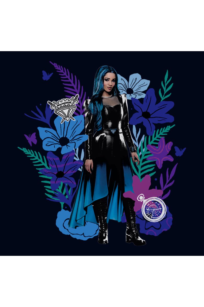 Girl's Descendants Wicked Wonderland Floral Chloe Portrait  Graphic T-Shirt, Alternate, color, Navy Blue