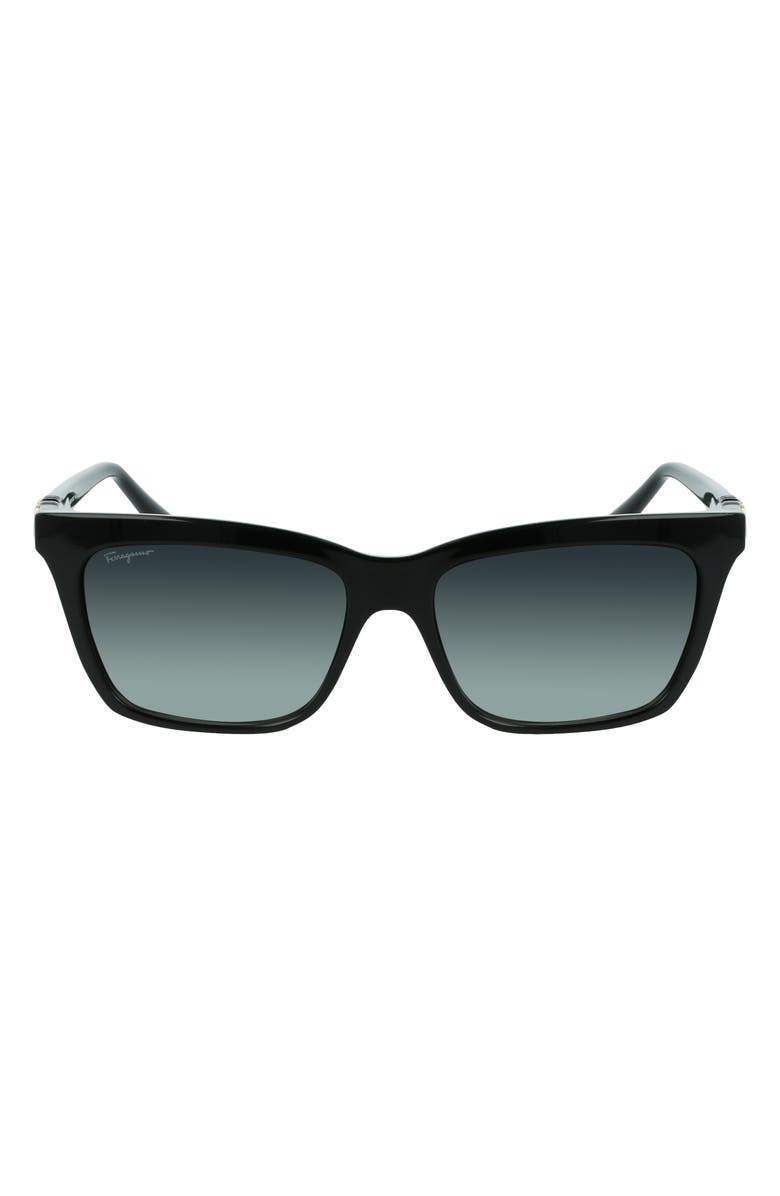 FERRAGAMO Gancini 54mm Rectangular Sunglasses, Main, color, Black