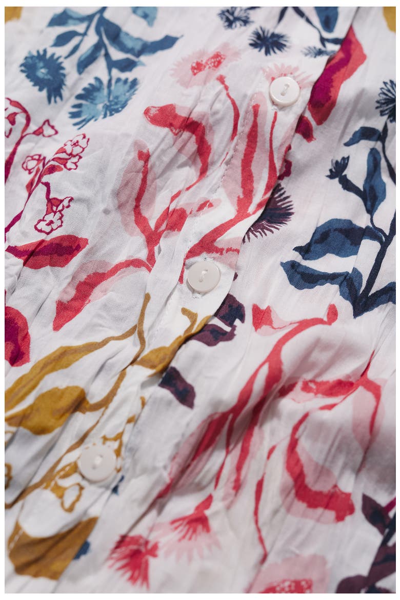 Larissa Floral Crinkled Organic Cotton Button-Up Shirt, Alternate, color, INKY BOTANICAL CHALK