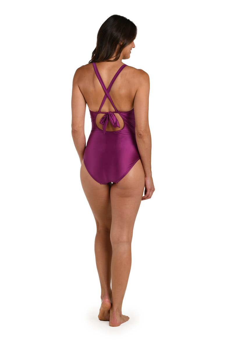 Earth High Neck One-Piece Swimsuit, Alternate, color, BERRY