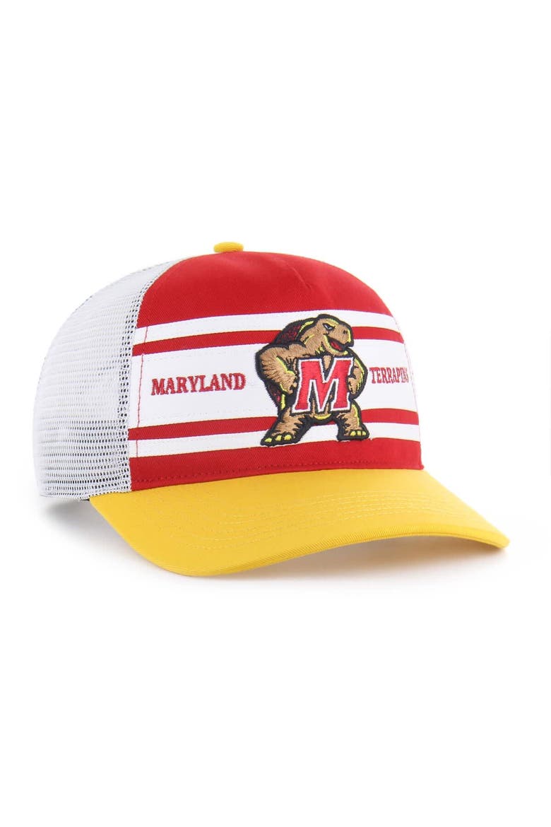 Youth '47 Red/Gold Maryland Terrapins Super Stripe Hitch Adjustable Trucker Hat, Alternate, color, Red