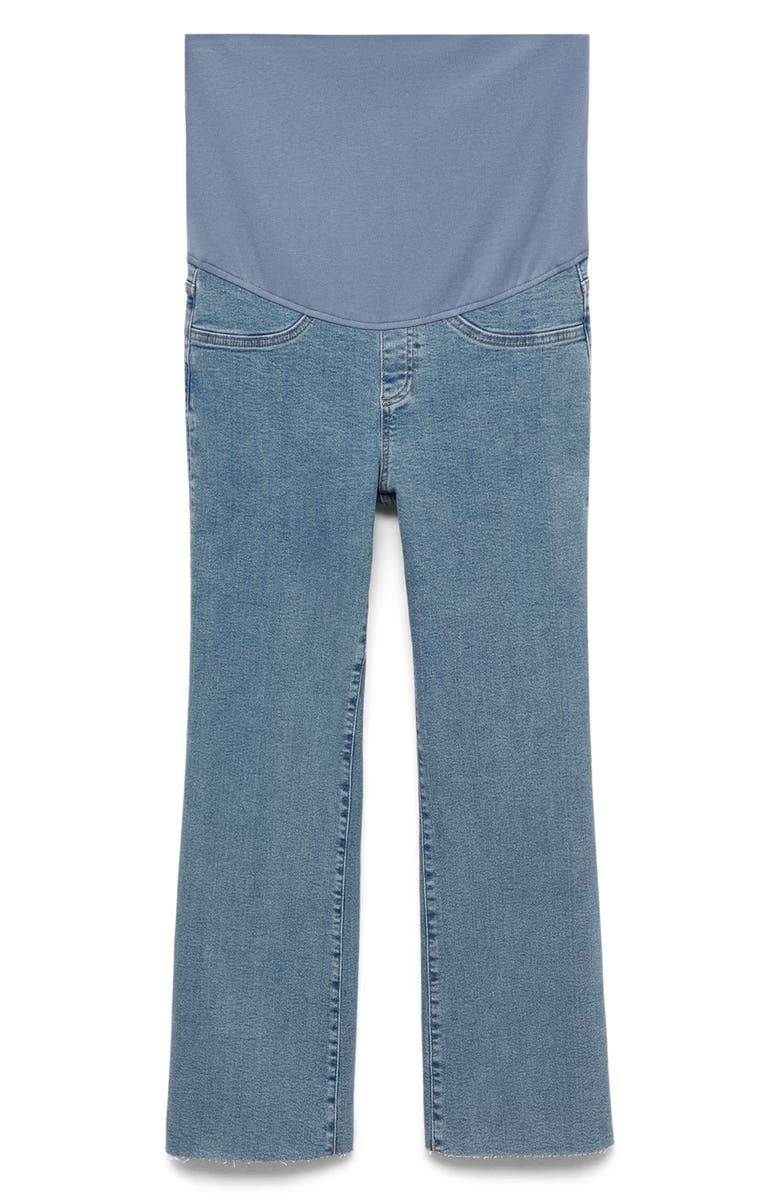 MANGO Over the Bump Raw Hem Crop Flare Maternity Jeans, Main, color,