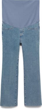 MANGO Over the Bump Raw Hem Crop Flare Maternity Jeans
