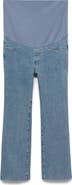 MANGO Over the Bump Raw Hem Crop Flare Maternity Jeans