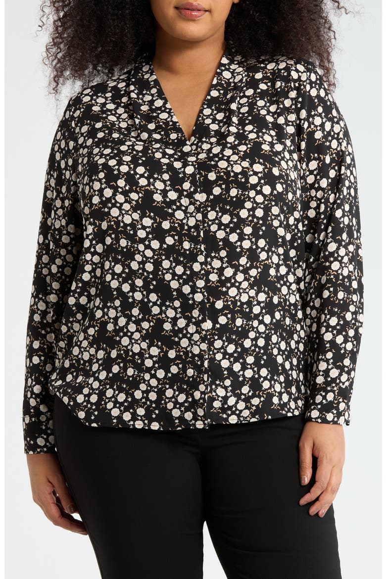 V-Neck Top, Main, color, BLACK- IVORY JOSIE DITSY