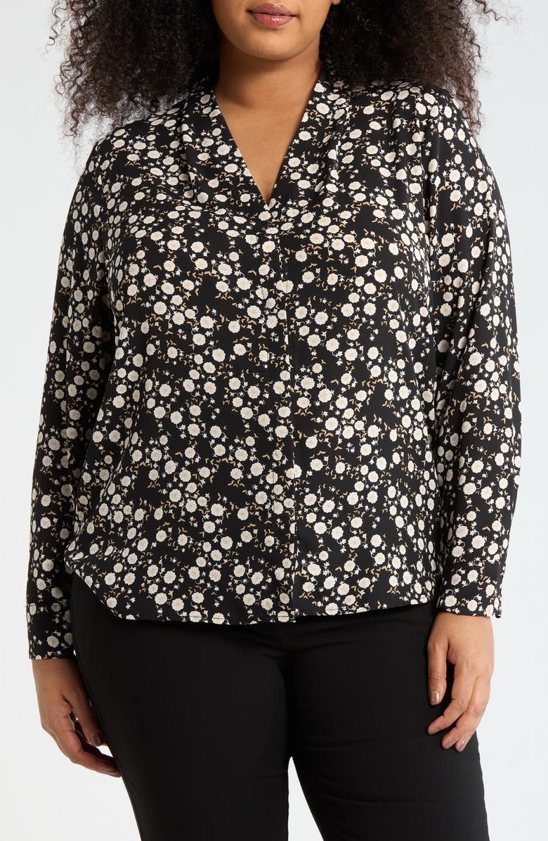 NORDSTROM RACK V-Neck Top, Main, color, Black- Ivory Josie Ditsy
