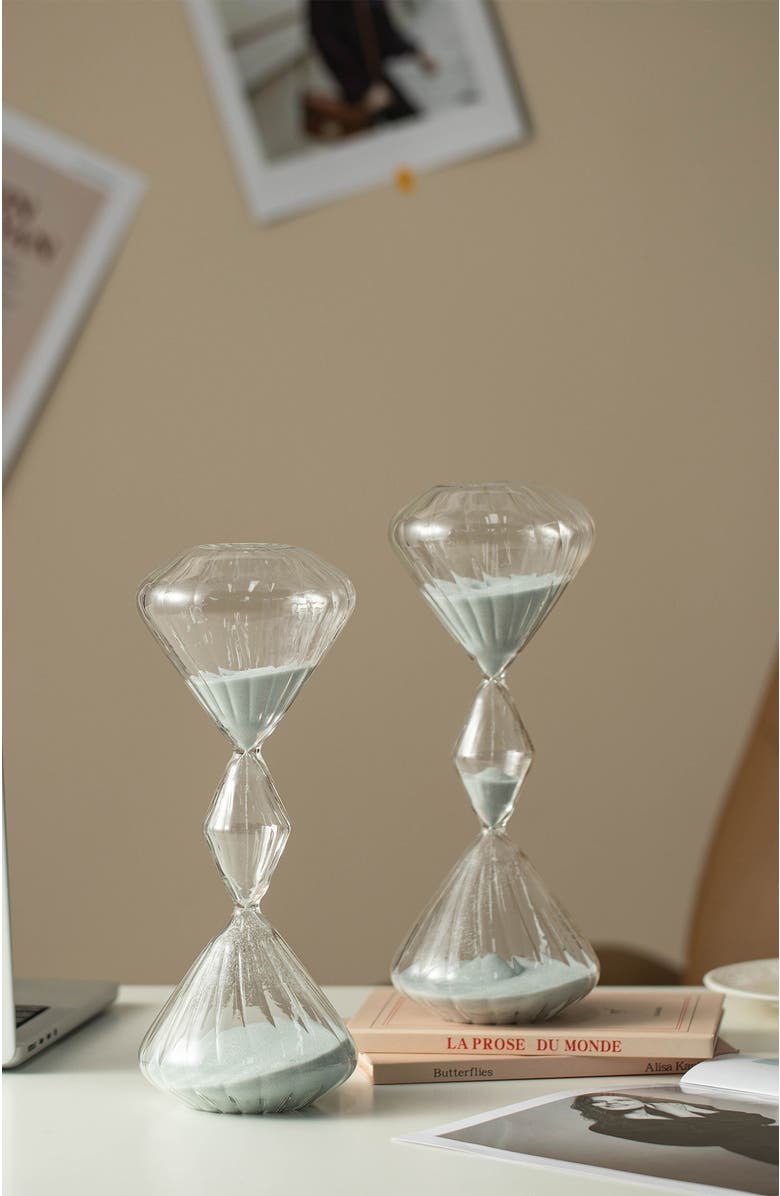 Glitzhome Set of 2 Geometric Tri-Layer Hourglasses 60-Minute Sand Timers, Alternate, color, Grey