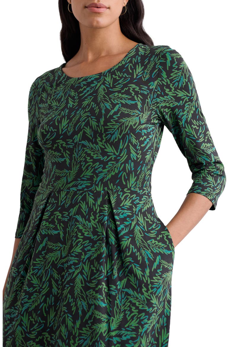 Veronica Print Stretch Organic Cotton Jersey Midi Dress, Alternate, color, FOREST FLOOR FERN