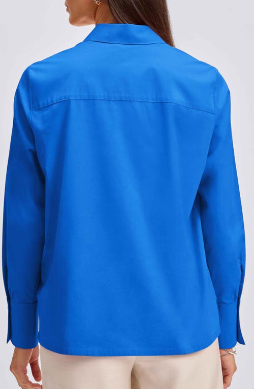 Shop Foxcroft Bella Solid Popover Top In Cobalt Blue