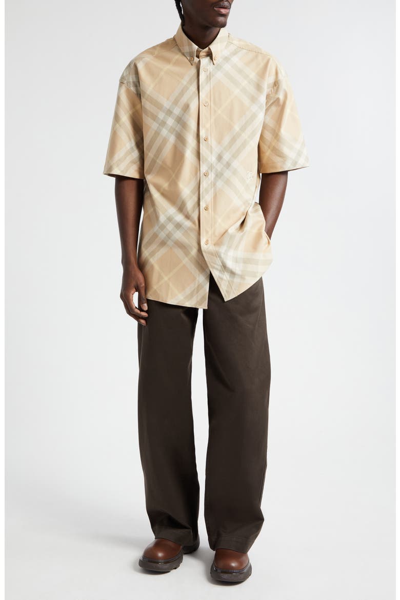 Burberry Equestrian Knight Detail Check Oversize Cotton Button-Down ...