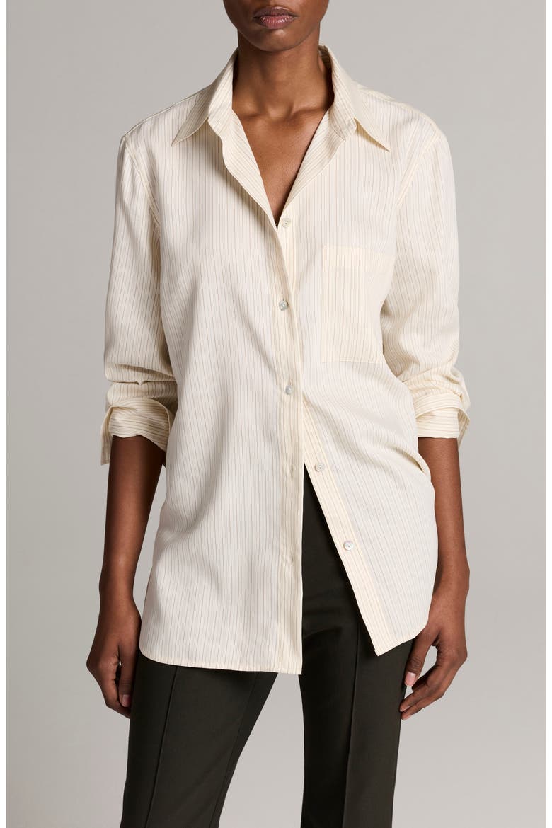 Striped Long Sleeve Shirt, Alternate, color, CREAM/ BROWN