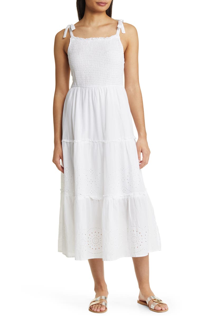 beachlunchlounge Tie Strap Cotton Eyelet Sundress, Main, color, 