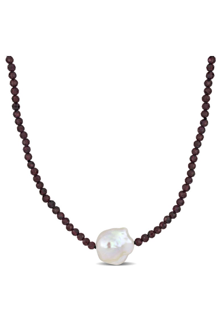 Cultured Pearl & Purple Garnet Beaded Necklace, Main, color, Garnet