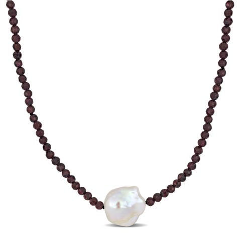 Cultured Pearl & Purple Garnet Beaded Necklace