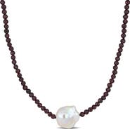 Julianna B. Cultured Pearl & Purple Garnet Beaded Necklace