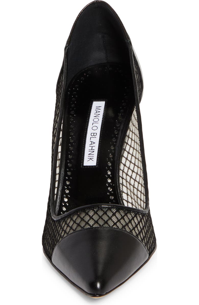 Manolo Blahnik Capcourme Mesh & Leather Pump, Alternate, color, Black