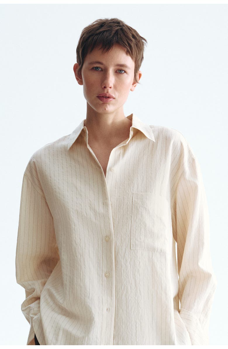 H&M Oversized Shirt, Alternate, color, Light Beige/Pinstriped