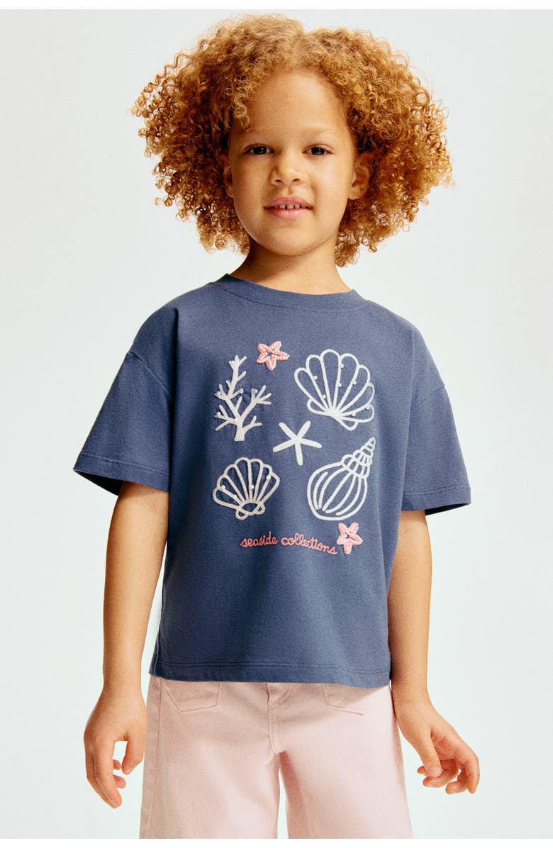 H&M Embellished T-shirt, Alternate, color, Dark Blue/Seashells