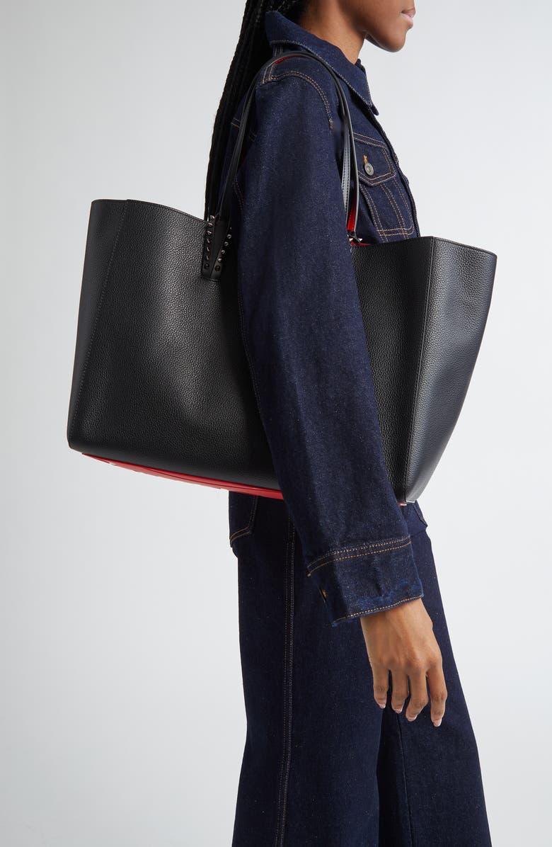 Christian Louboutin Large Cabata Soft Leather Tote Bag, Alternate, color, Black/ Gun Metal