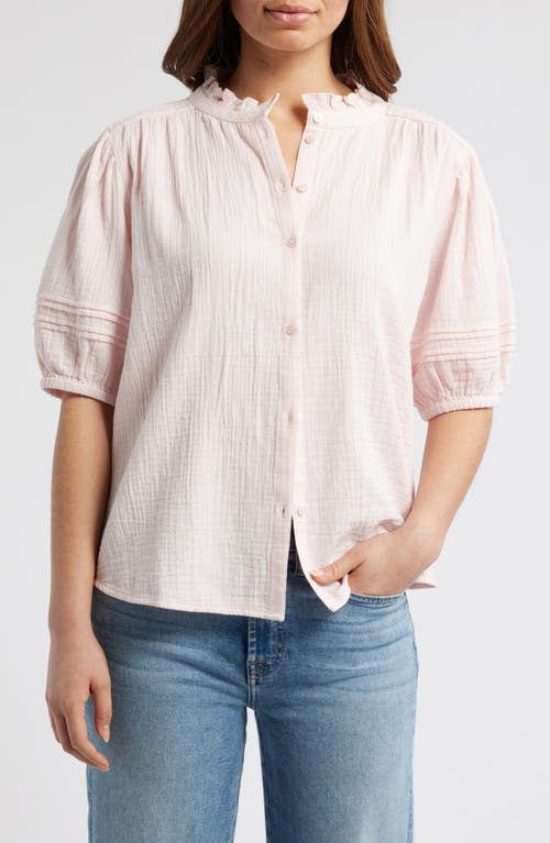 Caslonr Caslon(r) Ruffle Band Collar Cotton Gauze Button-up Top In Pink Balm