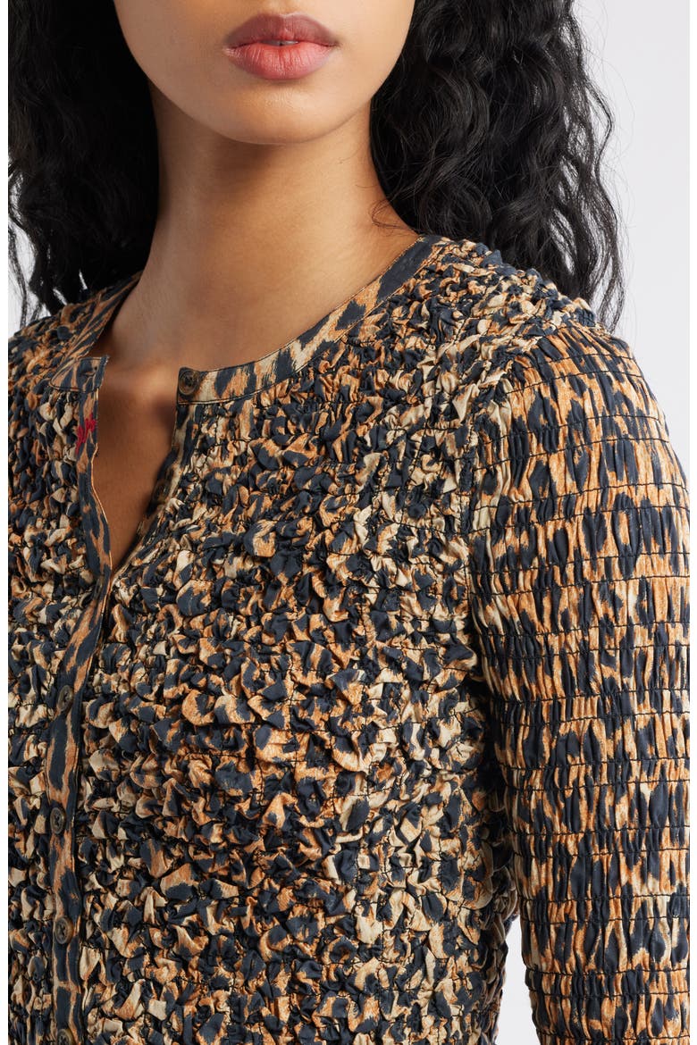 Elliana Smocked Cardigan, Alternate, color, LEOPARD