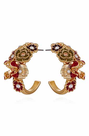 GUESS Crystal Enamel Flower Hoop Earrings