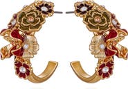 GUESS Crystal Enamel Flower Hoop Earrings