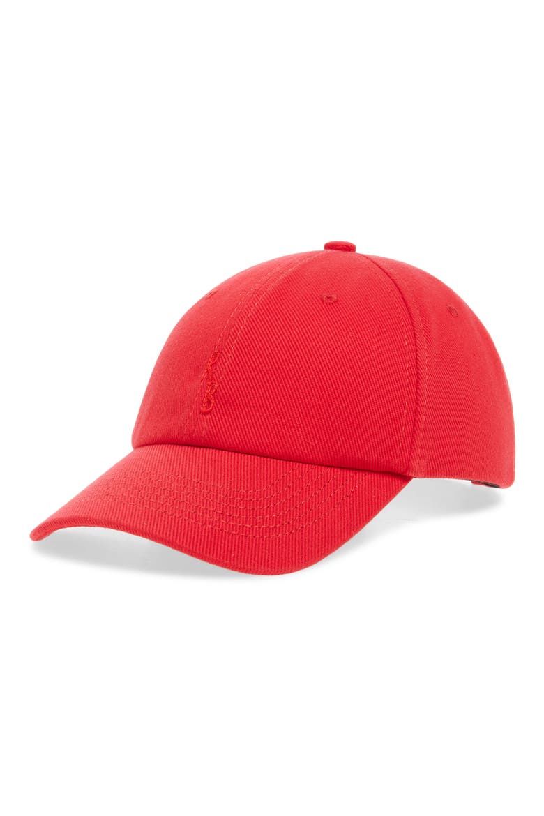 Hand Embroidered Cotton Twill Baseball Cap, Main, color, RED