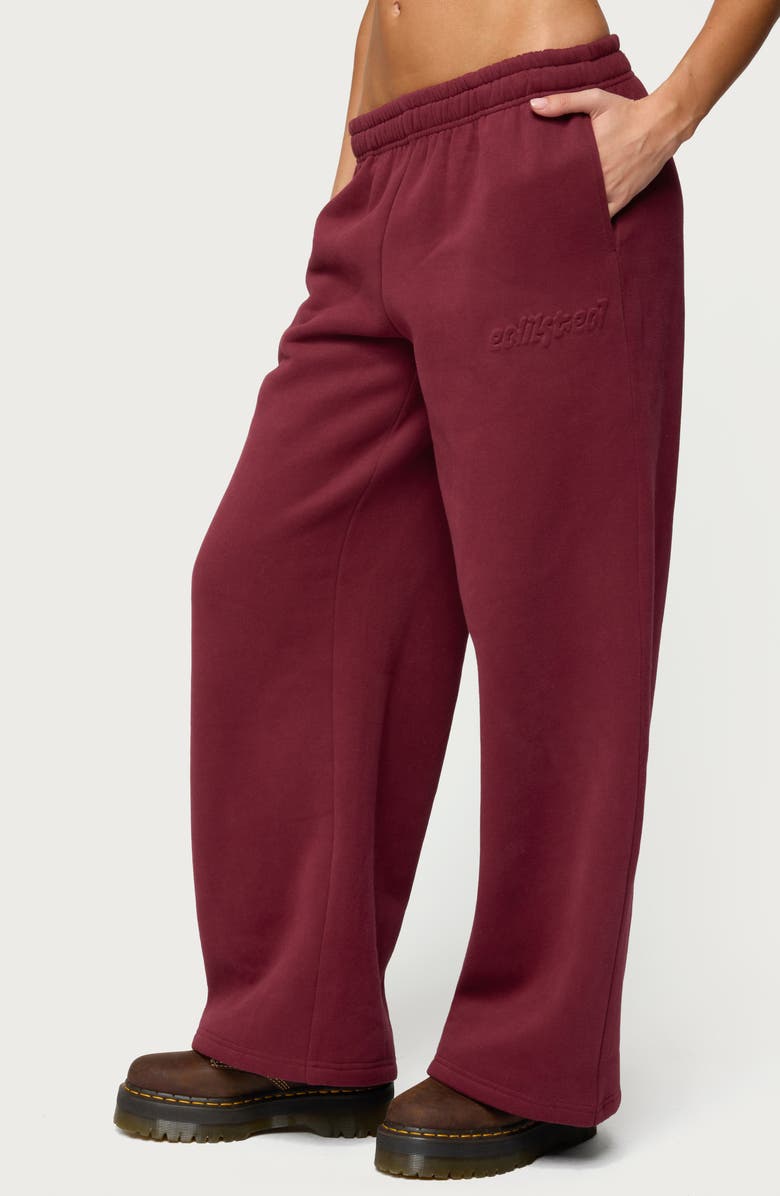 EDIKTED Totally Logo Wide Leg Sweatpants, Alternate, color, Burgundy