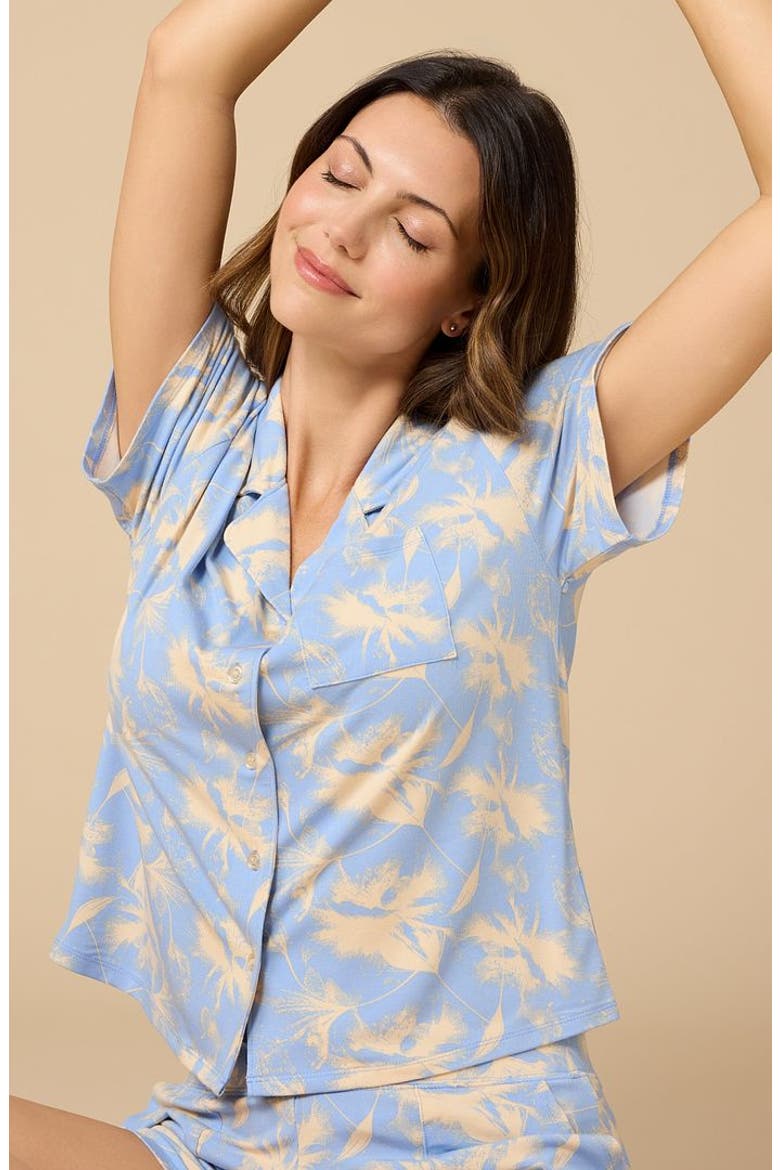 Soft Sleep Caftan Top and Short Pajama Set, Alternate, color, Sky Blue Floral