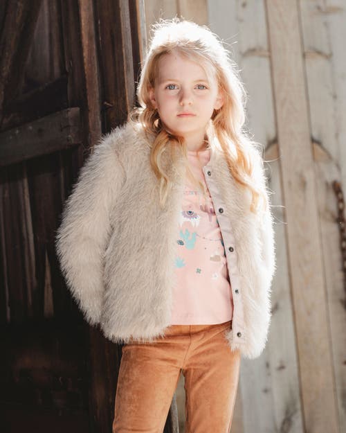 Deux Par Deux Short Faux Fur Coat In Brown