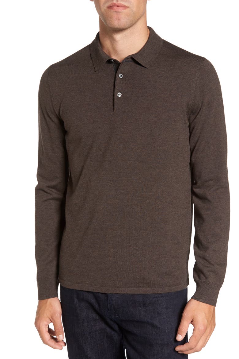 Merino Wool Polo Sweater, Main, color, BROWN FAWN