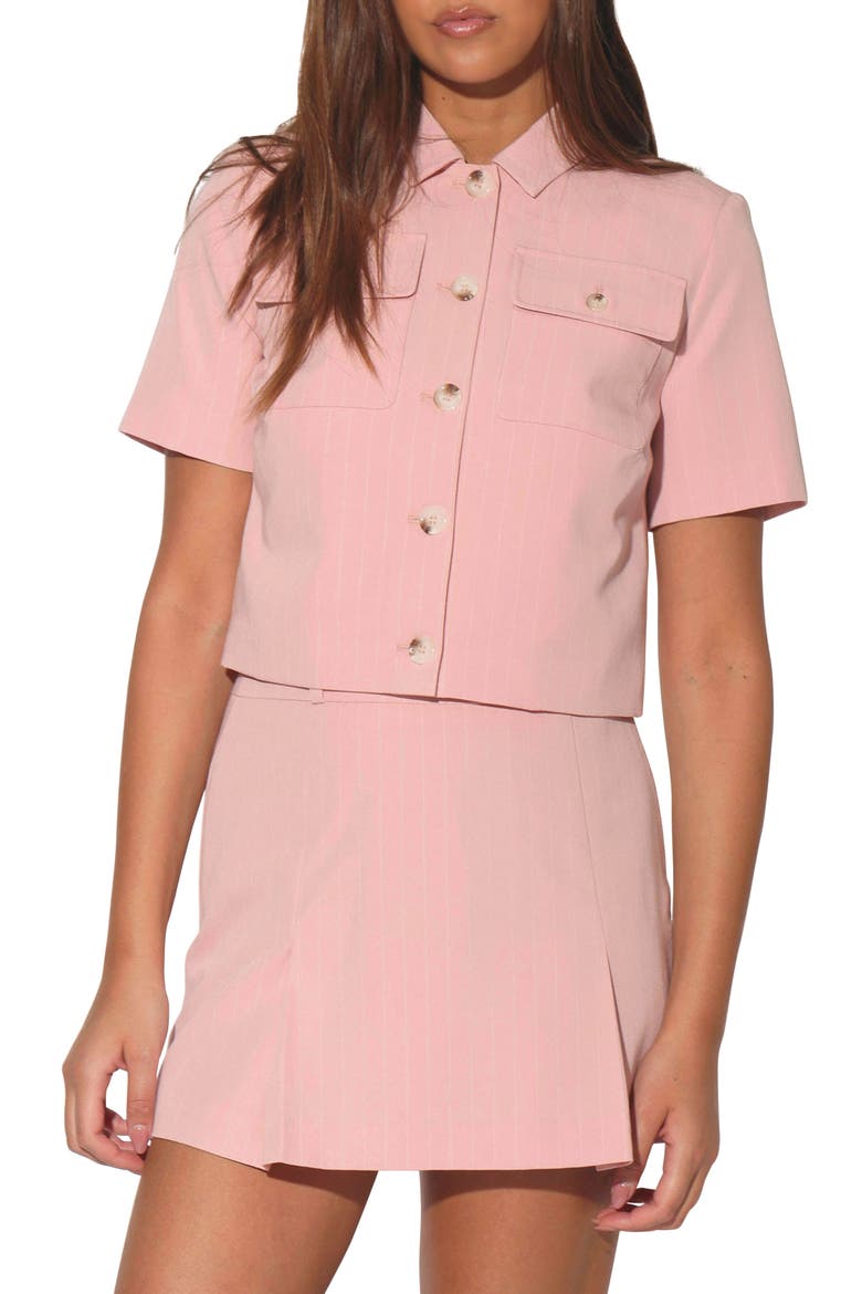 Deena Pinstripe Shirt Jacket, Main, color, PINK PIN STRIPE