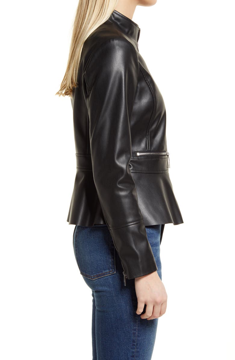 Via Spiga Faux Leather Peplum Jacket, Alternate, color, 