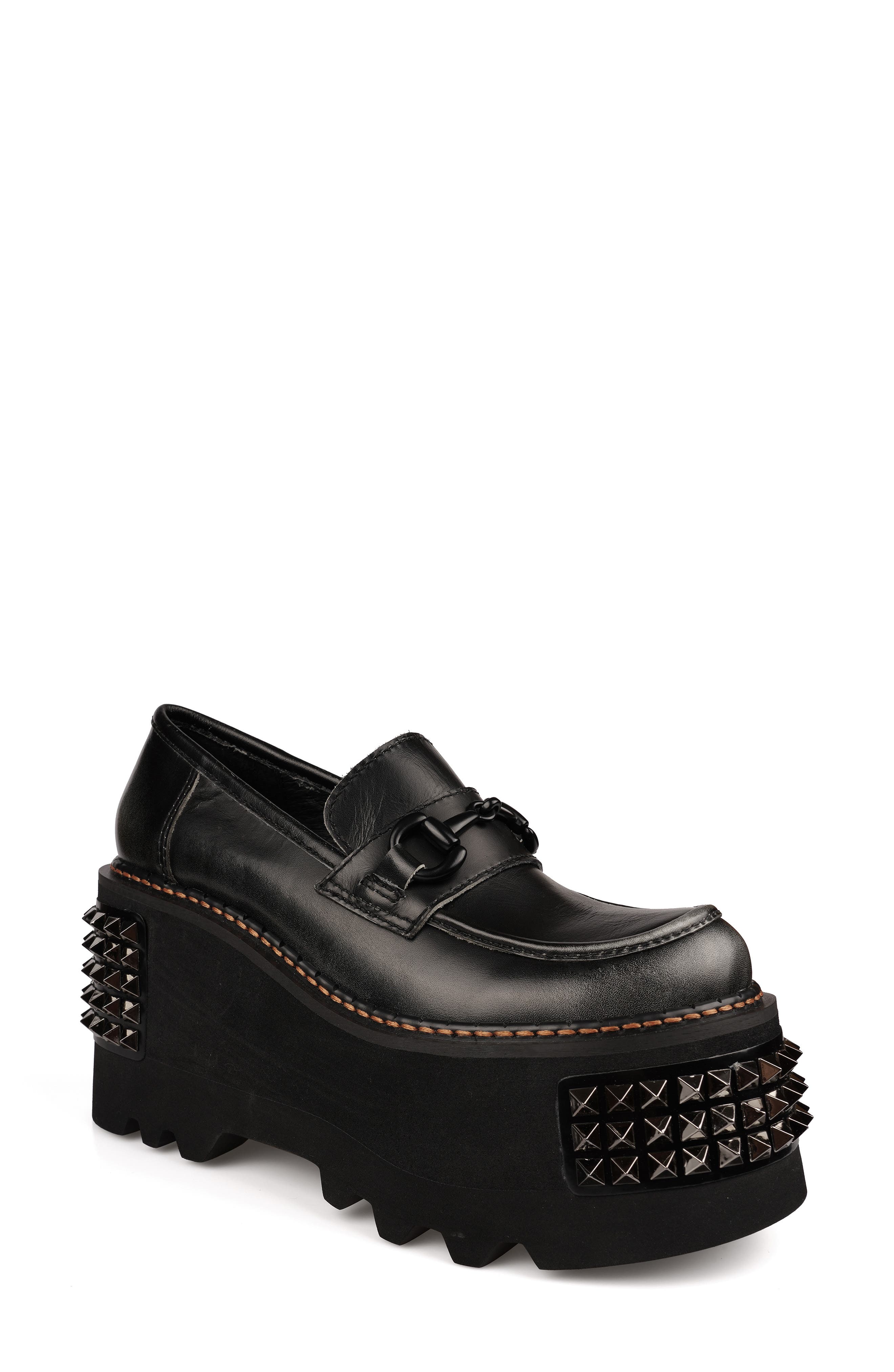 ZIGI Yaris Studded Platform Wedge Loafer, Main, color, Black Leather
