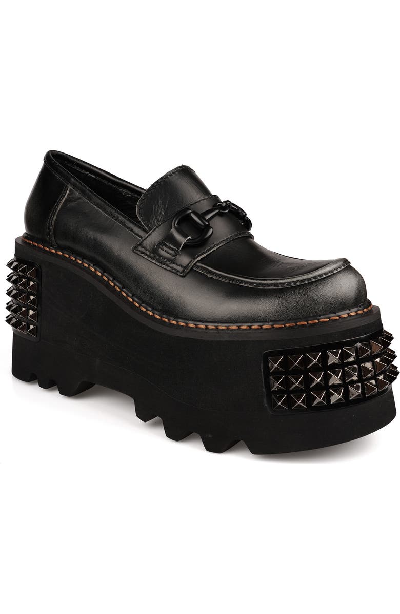ZIGI Yaris Studded Platform Wedge Loafer, Main, color, Black Leather