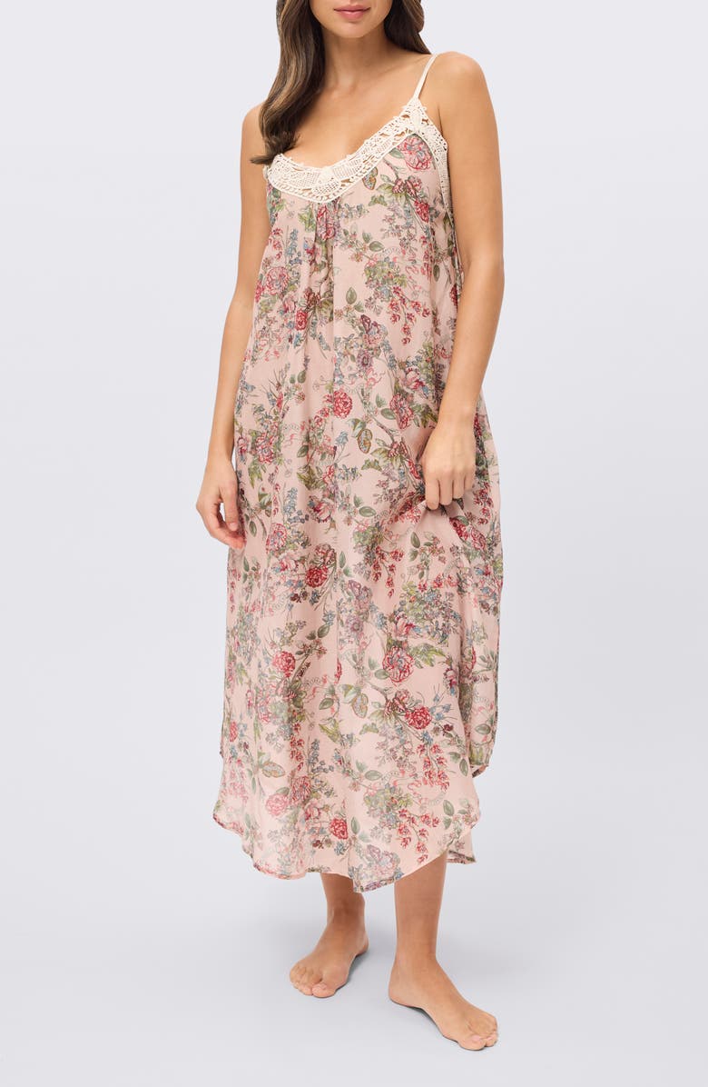 Papinelle Layla Lace Trim Maxi Nightgown, Main, color, Pink