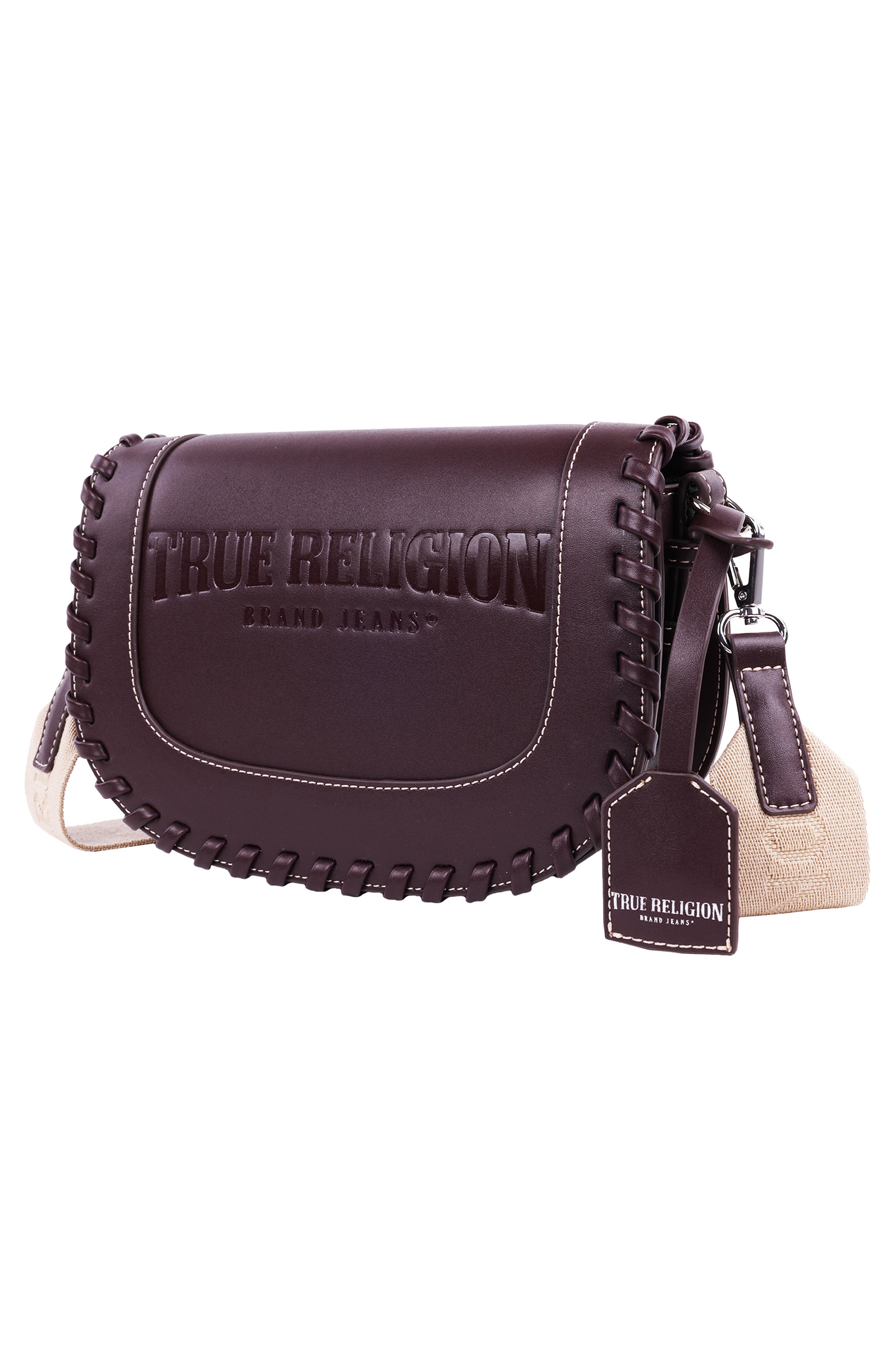 True Religion Whipstitched Saddle Bag, Alternate, color, Wine