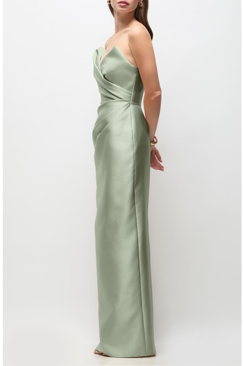 Rebecca Strapless Satin Column Gown, Alternate, color, SAGE