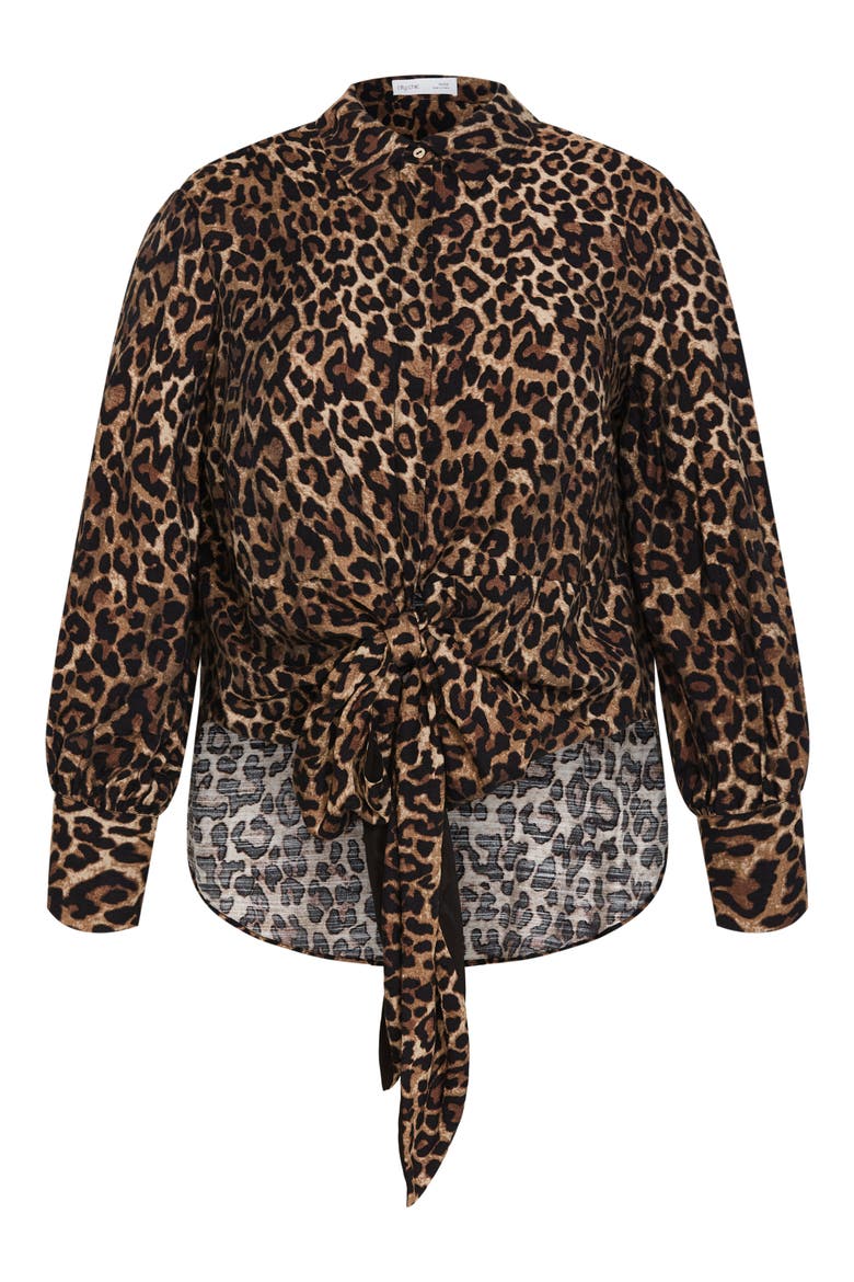 Ellie Long Sleeve Tie Front Shirt, Alternate, color, LEOPARD