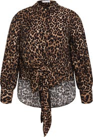 City Chic Ellie Long Sleeve Tie Front Shirt